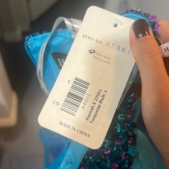 Hannah S Turquoise Multi Short Prom Dress - Picture 6 of 6